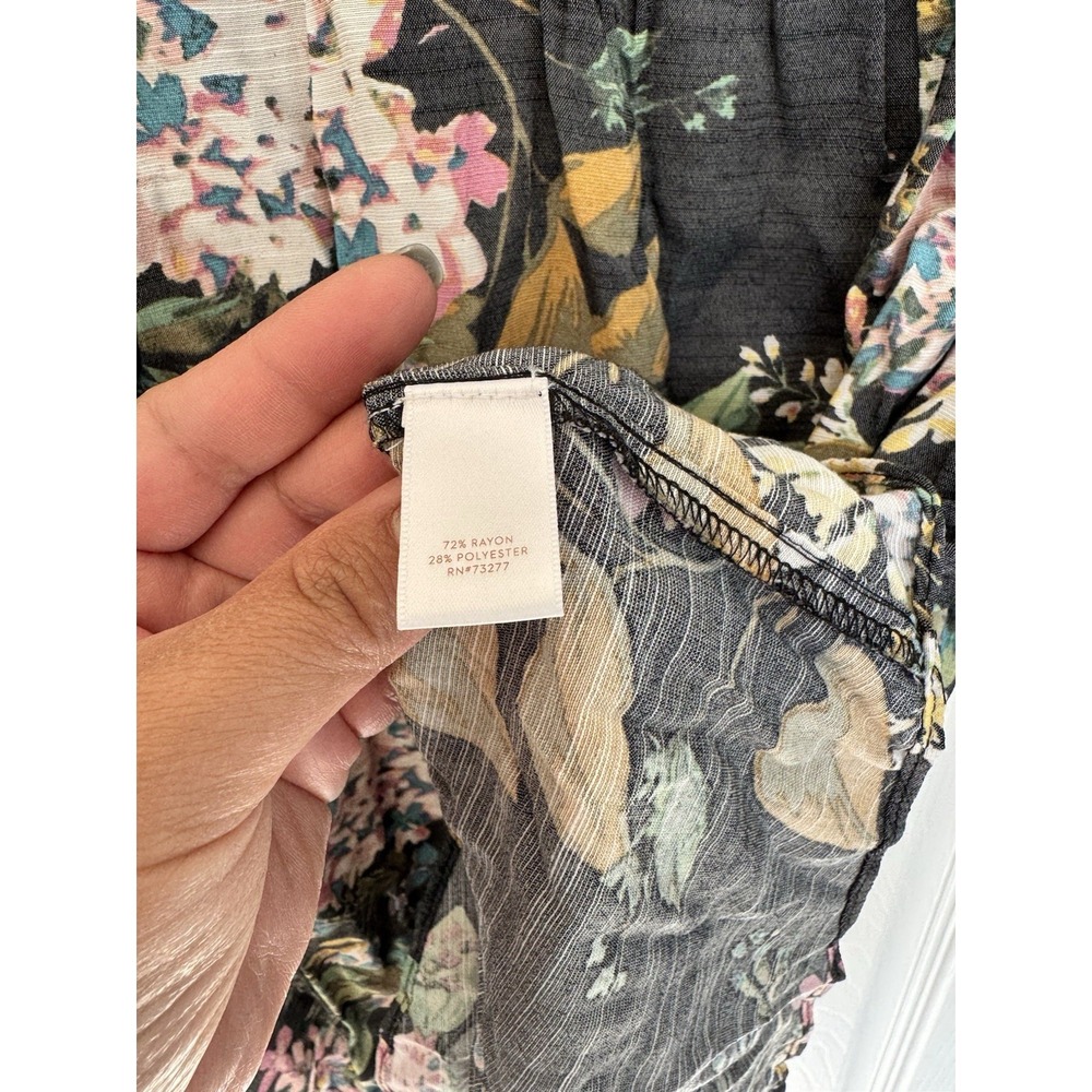 Lauren Conrad Womens Top Medium Floral Pleated Blouse Multicolor 3/4 Sleeve - Picture 5 of 10